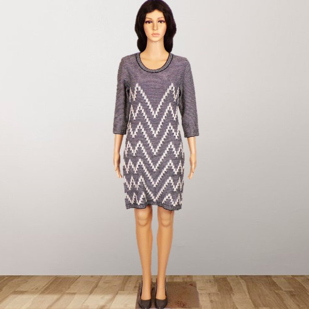 GINA BENOTTI size S black/white 3/4-sleeve embroidered knit dress